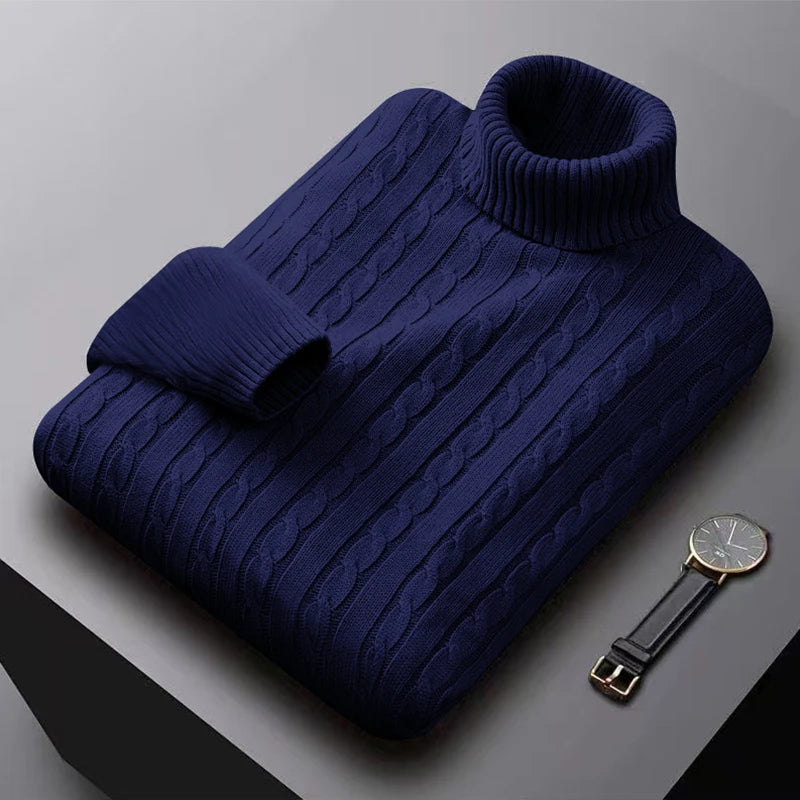 2025 New Men's High Neck Sweater Solid Color Pullover Knitted Warm Casual Turtleneck Sweatwear Woolen Mens Winter Outdoor Tops.