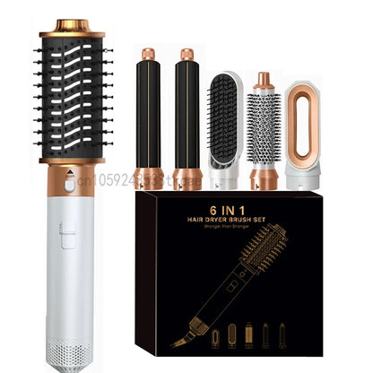 6 in 1 Hair Dryer Brush Hot Comb Set Professional Curling Iron Hair Straightener Styling Tool Negative ions Hair Dryer Household.