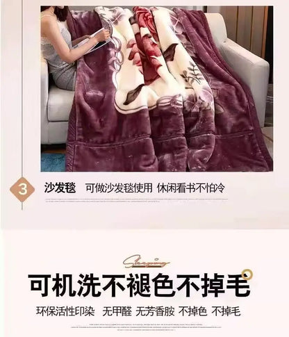 Red Rose Pattern Plush Blanket Upgraded Thickened Cold Resistant Quilt Multi Purpose Machine Wash Skin Friendly Bedding Sheet.