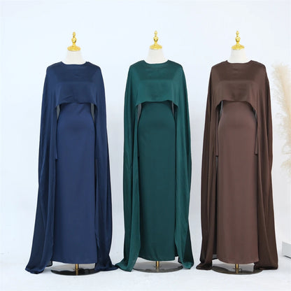 Ramadan Satin 2 Piece Abaya Modest Muslim Sets Kebaya African Dresses For Women Robe Femme Musulmane Caftan Marocain Vestidos.