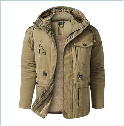 Men's Jacket WINTER USA SIZE Large SIZE Lamb Fleece JACKETS Hooded Cotton Thickened Multi Pocket Casual Mid length Coat