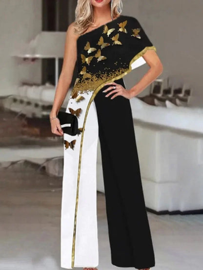 Fashionable Printed Pattern Wide Leg Pants Jumpsuit Independent Station Cross Border Spring Summer Women's Clothing