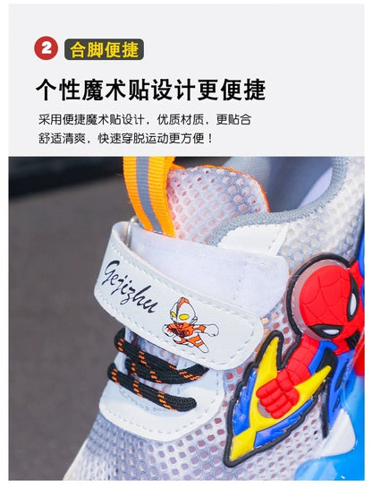 Disney Children's Shoes Fashion Cartoon Spiderman Sneakers for Boys Breathable Sport Shoes Anti-slip Toddler Shoes Student Shoes.