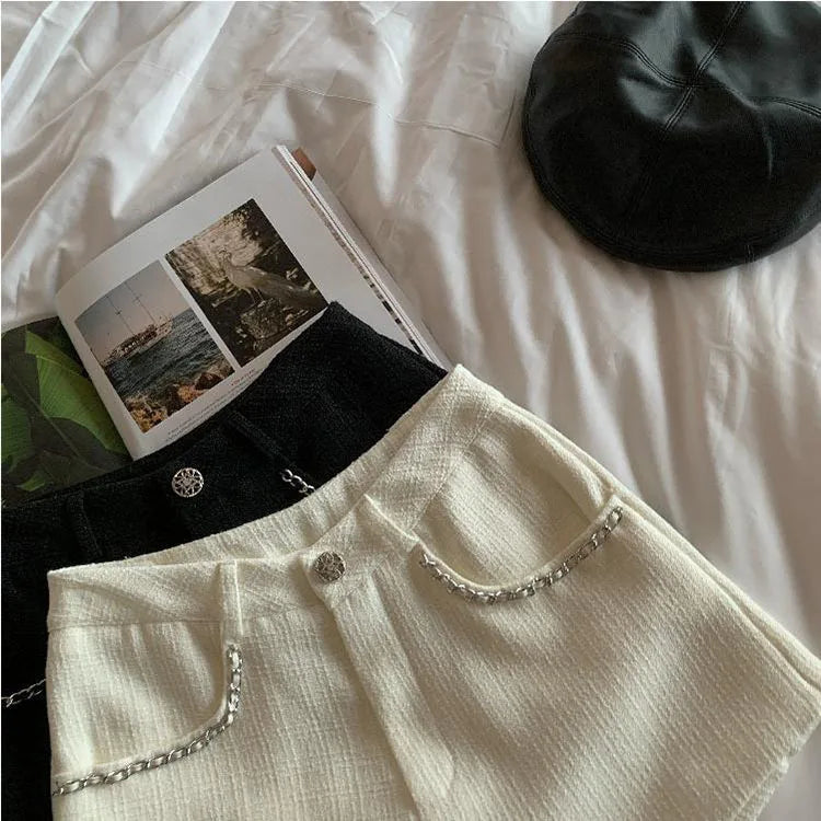 Fashion Tweed High Waist Women Shorts Autumn Winter Slim Office Woolen Black Shorts Women