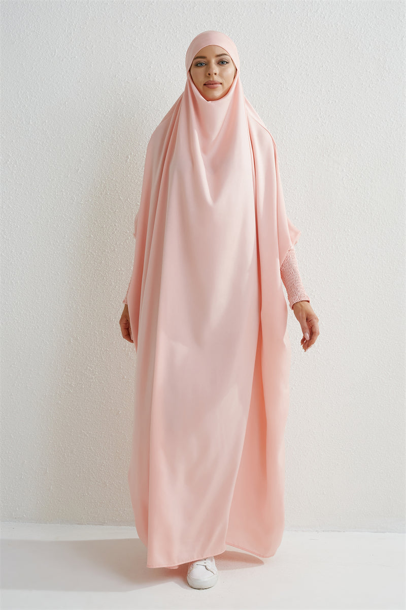 Muslimische Abaya mit Kapuze, Smockärmel, einteiliges Gebetskleid, Damen, Jilbab, islamische Kleidung, Dubai, Saudi-Arabien, schwarze Robe, türkische Bescheidenheit