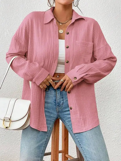 Summer 100% Cotton Women Shirts Casual Turn Down Collar Shirt Top Long Sleeve Top Office Lady Elegant Blouses for Women Blusas