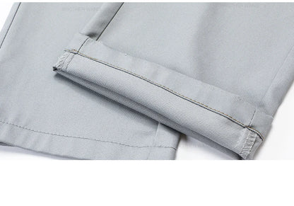 Bamboo Fiber Fabric Men's Casual Pants Summer New Ultra-thin Elastic Soft Straight Business Trousers Classic Black Khaki Gray