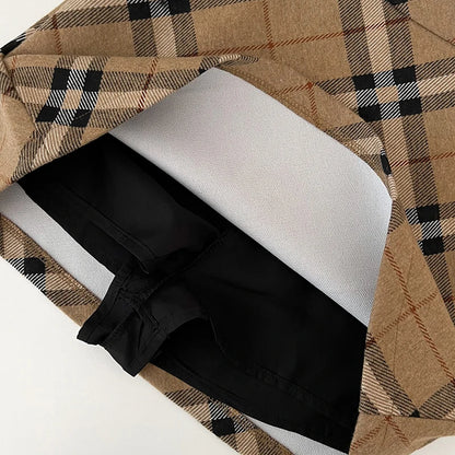 Women's Autumn Winter Vintage Plaid Short Skirt Lady Streetwear High Waist Wool&blend Mini Skirt.