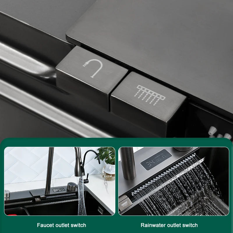 Edelstahl Küchen spüle Digital anzeige großes Single Slot hotel Multifunktion waschbecken mit Wasserfall Wasserhahn Wohnung