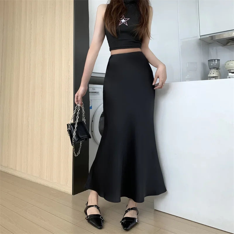 High Waist Women's Fleece-Lined Thickened Elegant Long Skirt Satin Mermaid Skirt Elegant Drapey Bodycon Skirt For Autumn Winter