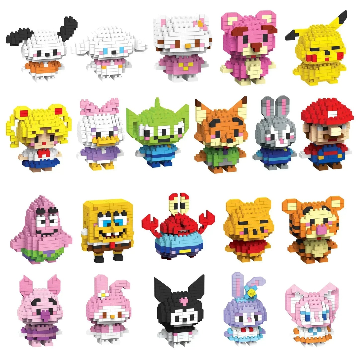 Disney 108 Style Stitch LinaBell Hello Kitty Building Blocks Princess Cartoon Figrues Bricks Children's Assembly Toys Model Gift