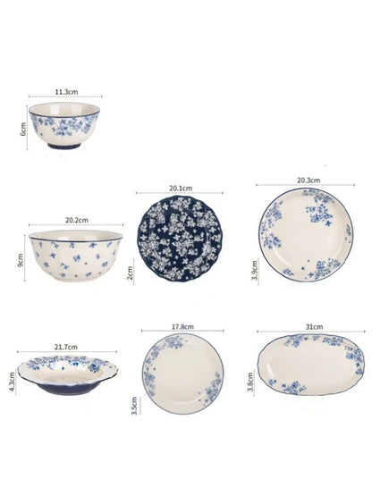 Chinese Style Ceramic Bowls Plates Retro Tableware Ramen Bowl Steak Dish Dessert Salad Plate Party Household Dinnerware Decor.