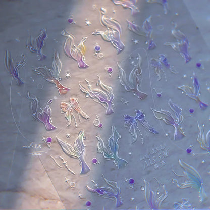 Ocean Theme 5D Nail Sticker Summer Beach Seashells Starfish Conch Scallop Shell Coral Self Adhesive Decoration Manicure Decal