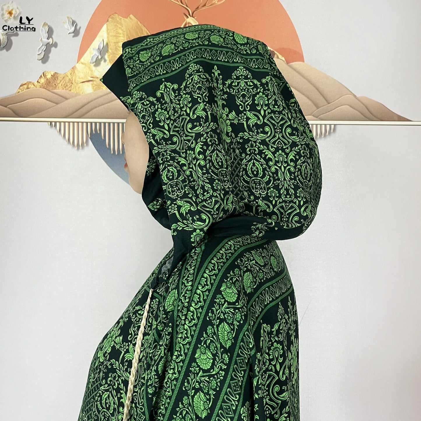 2025 Women Long Sleeves Dress Cotton Ramadan Abaya with Two Hats Muslim Women's Kaftan Dress Dubai Turkey Islam Prayer Clothing.