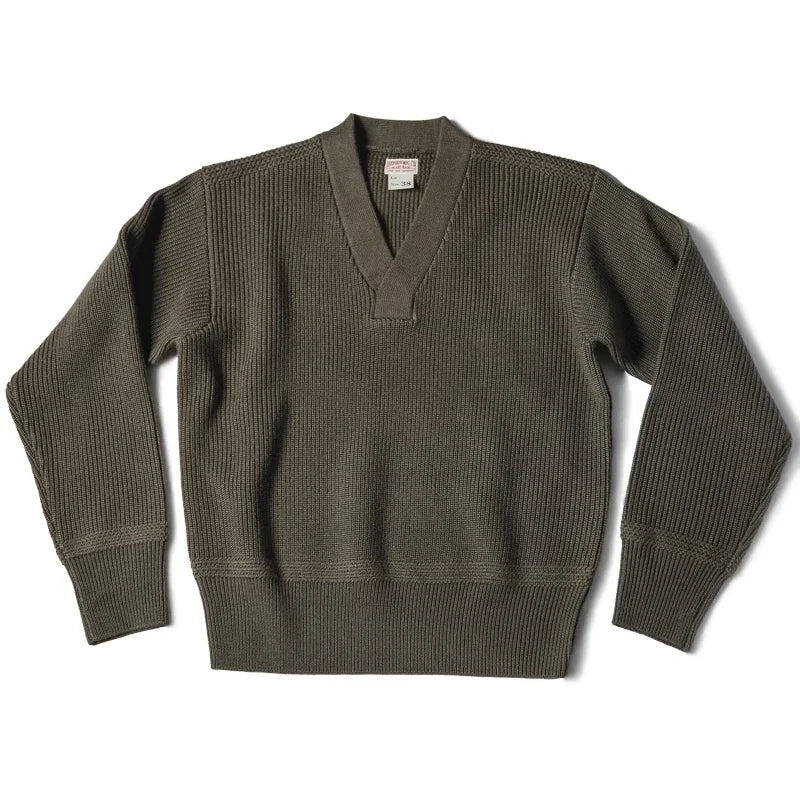 Bronson WWII USAAF Type A-1 Mechanic Sweater Men Heavyweight V-Neck Knit Jumper.
