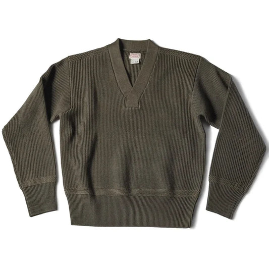 Bronson WWII USAAF Type A-1 Mechanic Sweater Men Heavyweight V-Neck Knit Jumper.