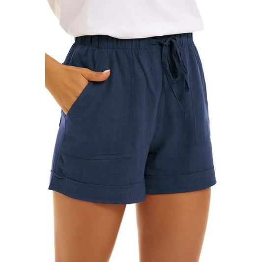2025 Summer New Women's Shorts Loose Linen Casual Pockets Solid Color High Waist Wide Leg Pants.