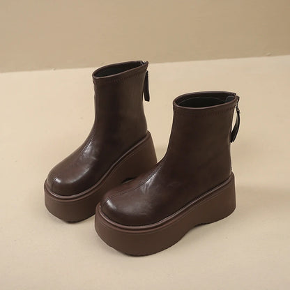 Autumn Winter Chunky Heel Women Short Boots Vintage Round Toe Platform Shoes Ladies Short Plush Gothic Ankle Booties