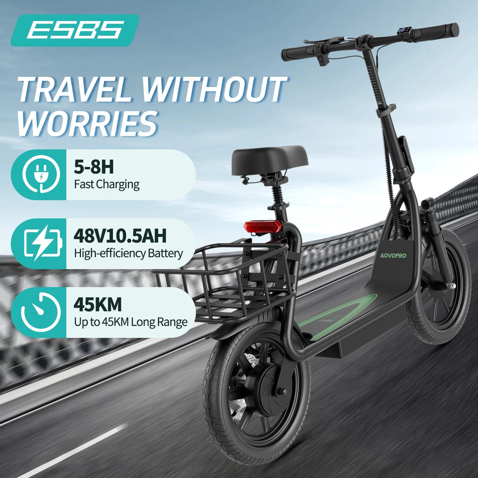 New Design Electric Scooter for Adults 350W/500W AOVOPRO High Performance Motor Foldable Escooter with 25/45KM Commute Range.