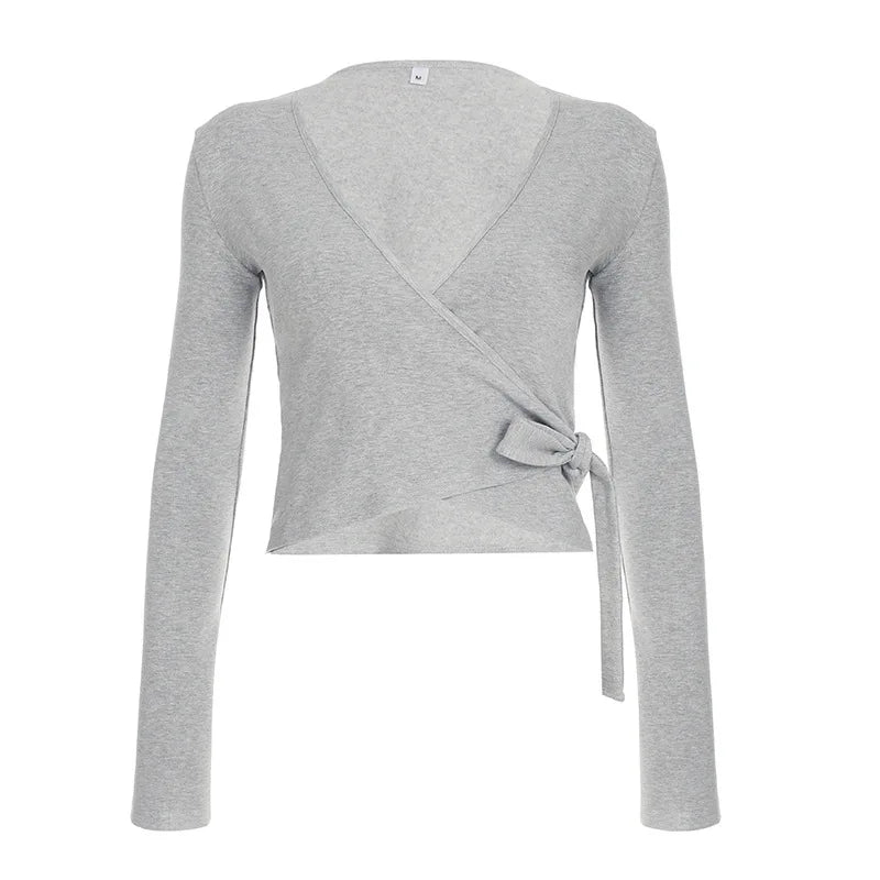 Apprabant Casual Fashion Drawstring High Waist Trousers Set Lace Up Flared Sleeve V Neck Twist Tops Plush Loose Pants Suit.