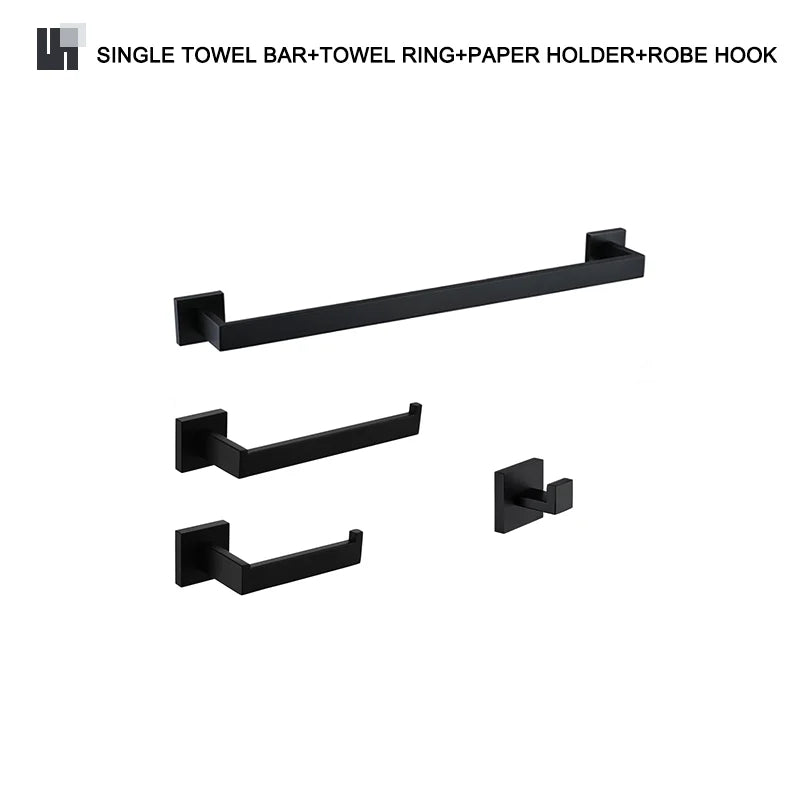 Schwarz Bad zubehör Edelstahl Set Wandre gal Handtuch halter Handtuch halter Taschentuch halter Kleider haken Toiletten bürste Anhänger