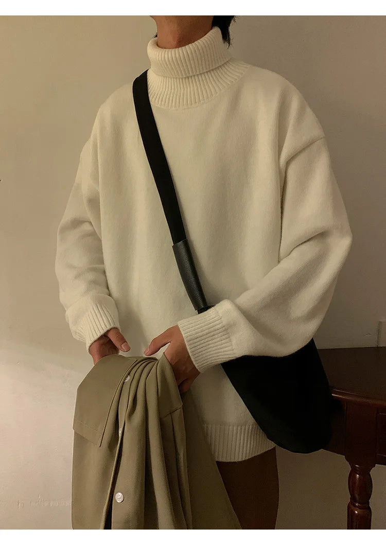 Turtleneck Men's Sweater Autumn 2025 New Knitted High Neck Pullover Streetwear Comfortable Fitness Tops Clothing Knitwear.