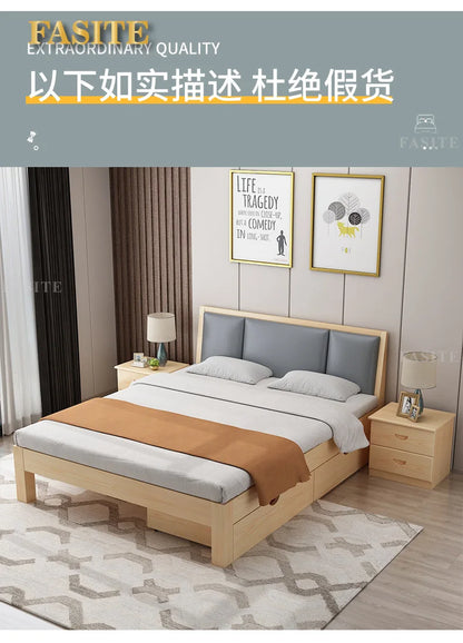 Massivholz Modernes einfaches 1,8 Meter Doppelbett Mietzimmer 1,2 Meter Einzelbett 1,5 Meter einfacher Bettrahmen