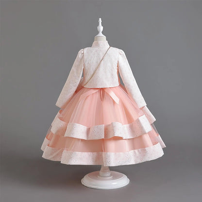 Neues Herbst/Winter Langarm-Partykleid, elegantes Mädchen-Stickerei, Weihnachts-Performance-Kleid, Geschenktüte für Kinder im Alter von 3–11 Jahren