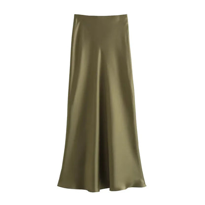 MUJER Woman 2025 Satin Skirt Women High Waist Long Skirts For Women Summer Black Midi Skirt Woman Office Elegant Women's Skirts.