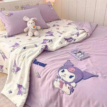 New Kawaii Hello Kitty Sanrio AnimeKuromi Winter Thickened Single both bed Plush Soft Quilt Cute Cartoon Cinnamoroll Warn.