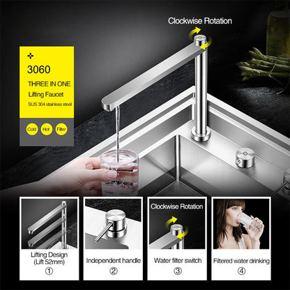 ASRAS New kitchen Sink Double Cover hidden Single Large Size 304 Stainless Steel 4mm Thickness Handmade Brushed kitchen Sink