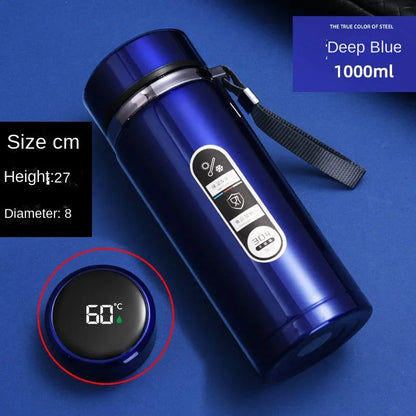 800ML-1L Stainless Steel Thermos Bottle 304 Tea Bottle Car Vacuum Bottle with LED Temperature Display Portable Drinking Cup