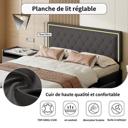 Lazyspace 4 Schubladen + RGB-LED-Kopfteil-Bettgestell, PU-Polsterbett, moderne Queen-Size-Einzel-Doppelbetten, Schlafzimmermöbel