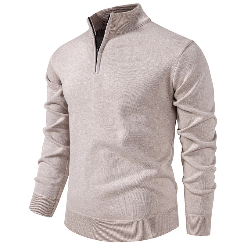 Autumn Winter Men's Half Zipper Knitted Pullovers Solid Slin Fit Casual Sweater Male Fleece Warm Stand Collar Pullover Sweaters.