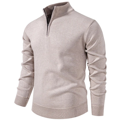 Autumn Winter Men's Half Zipper Knitted Pullovers Solid Slin Fit Casual Sweater Male Fleece Warm Stand Collar Pullover Sweaters.