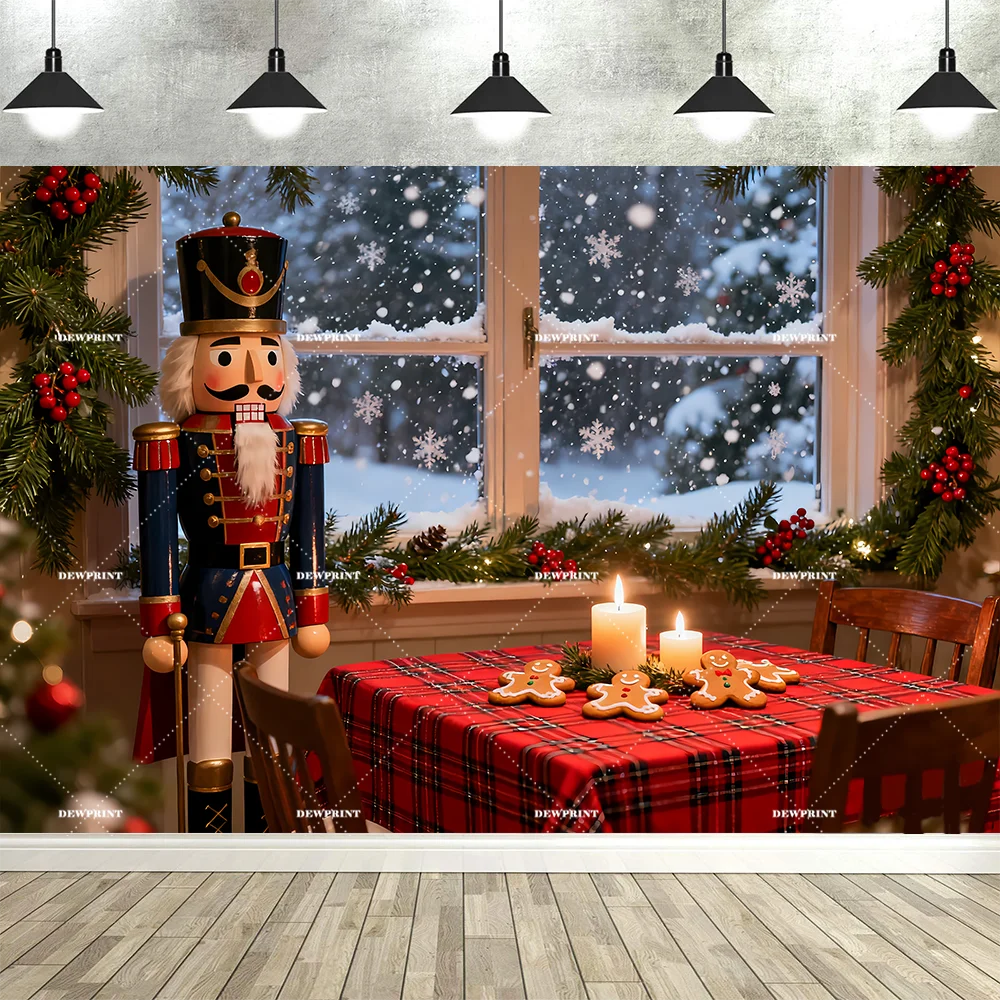 Tauabdruck Weihnachten Nussknacker Dekorationen Hintergrund Banner Hintergrund Schneemann Geschenk Weihnachtsbaum Glocke Wandbehang Party Supplie Prop.