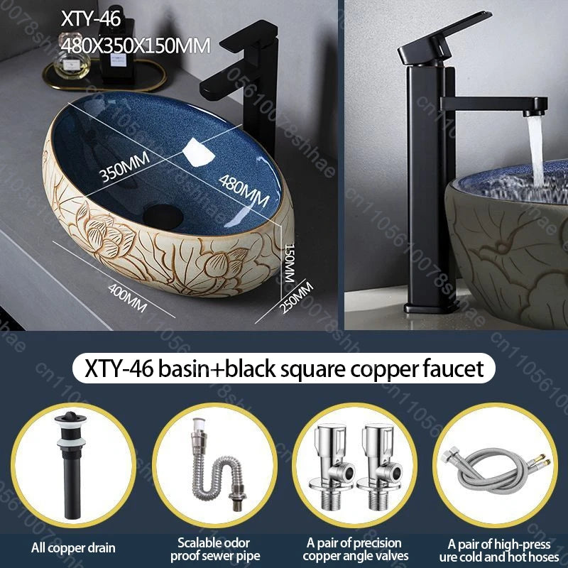 Retro Keramik Badezimmer Waschbecken Arbeitsplatte Waschbecken Künstlerische Eitelkeit Schüssel für Zuhause Keramik Gefäß Waschbecken Theke Waschschüssel Vintage