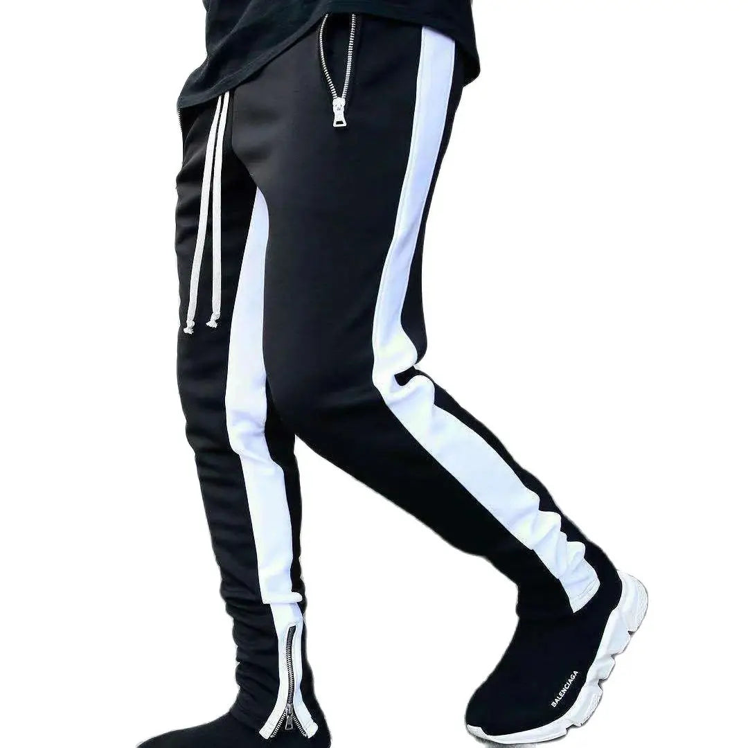 2024 New Sports Casual Pants Low Feet Zip Pocket Cotton Summer Pants Casual Men's Sports Pants Running Pants Splice Stripe Gym.