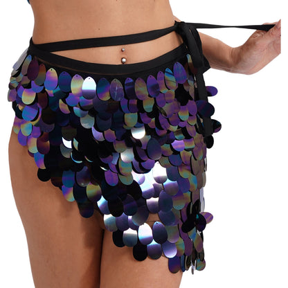 Womens Sequins Dance Skirt Lace-Up Mermaid Hip Scarf Wrap Long Belly Dance Hip Skirt Festival Dance Stage Performance Costumes