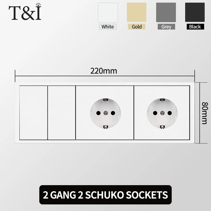 Europäische Wandsteckdose, EU-Steckdose, USB-Typ-C-Ladeanschlüsse, 1/2-Gang-Lichtschalter, 16 A 250 V, Unterputzmontage, weißes Panel, 80 x 80 mm