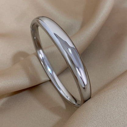 Minimalist Smooth Chunky Cuff Bangles for Women Stainless Steel Gold Silver Color Round Circle Bracelets Waterproof Jewelry.