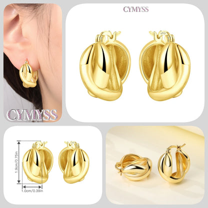 Original 2025 S925 Sterling Silver Zircon 18K Gold Lining Vintage Hoop Earrings for Women Birthday Party Wedding Gift Jewellery.