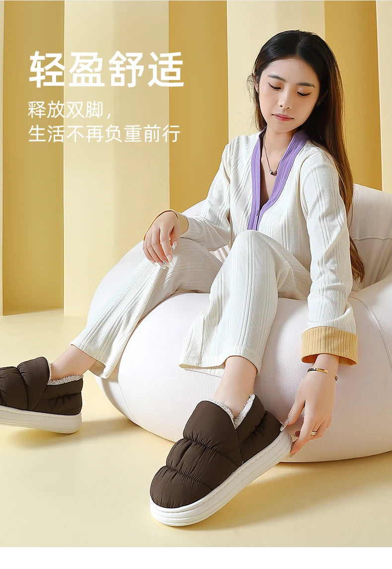 QYCKABY Plush Shoes For Women Mules Indoor Outside Winter Home Warm Fluffy Anti-skid Boots Fur Cotton Shoe Men Outdoors Sneakers.