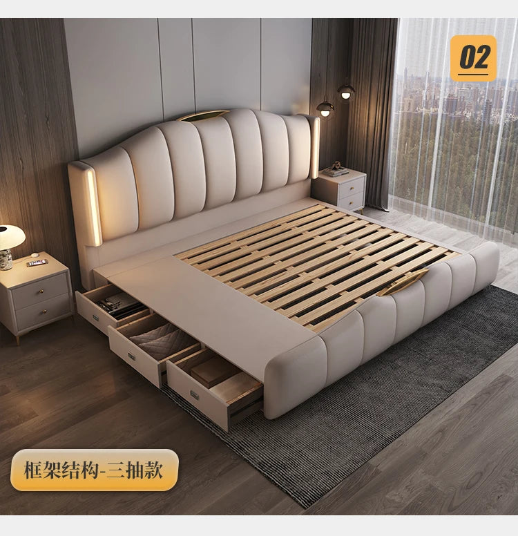 200 x 220 cm Rahmen-Kopfteil, Hochzeitsbett, Hauptschlafzimmer, Kingsize-Doppelbett, 3 Schubladen, Aufbewahrung, luxuriöse Schlafzimmermöbel in voller Größe