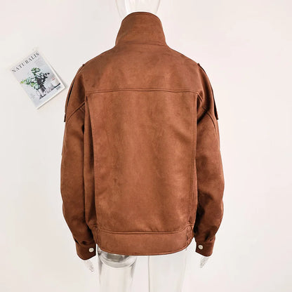 Retro-Jacke, modisch, Frühling und Herbst, lässig, lockere Tasche, langärmelig, trendig, cool, vielseitig, hochwertige Damen-Kurzjacke