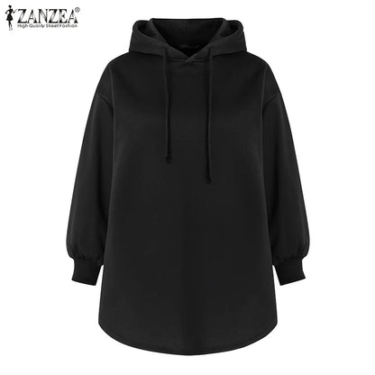 ZANZEA Plus Größe Sweatshirt 2025, Mode Herbst Winter Solide Frauen Warme Kapuze Tops Lose Beiläufige Pullover Langarm Hoodies.