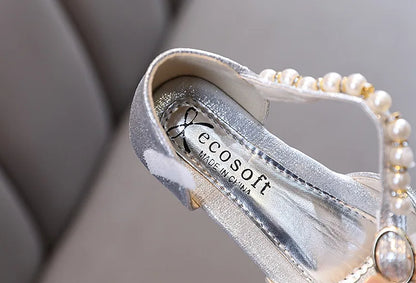 Fashion Children's Sandals 2024 Spring Summer Shining Flowers Sweet Girl Princess Shoes Dance Performance Kids Sandals J191.