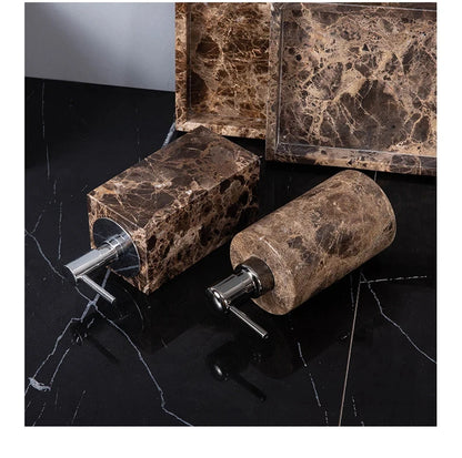 Emperador Badezimmer-Set aus dunklem Naturmarmor, braun, luxuriöser Zahnbürstenhalter, Seifenschale, Seifenspender, Badezimmer-Accessoires