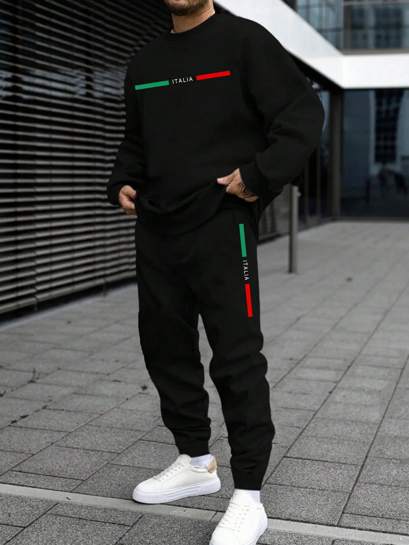 Autumn Mens Tracksuit Italy O Neck Sweatshirt Sweatpants 2 Pcs Set Casual Sports Pullover Pants Man Clothing Hip Hop Sportswear.