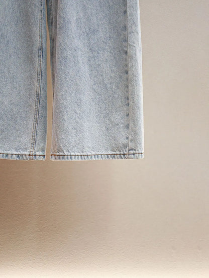 ANJY Autumn Winter Women Fashion Casual Versatile Washed Tide Diamonds Straight Jeans Trend Design Sense High Waist Pants A10636